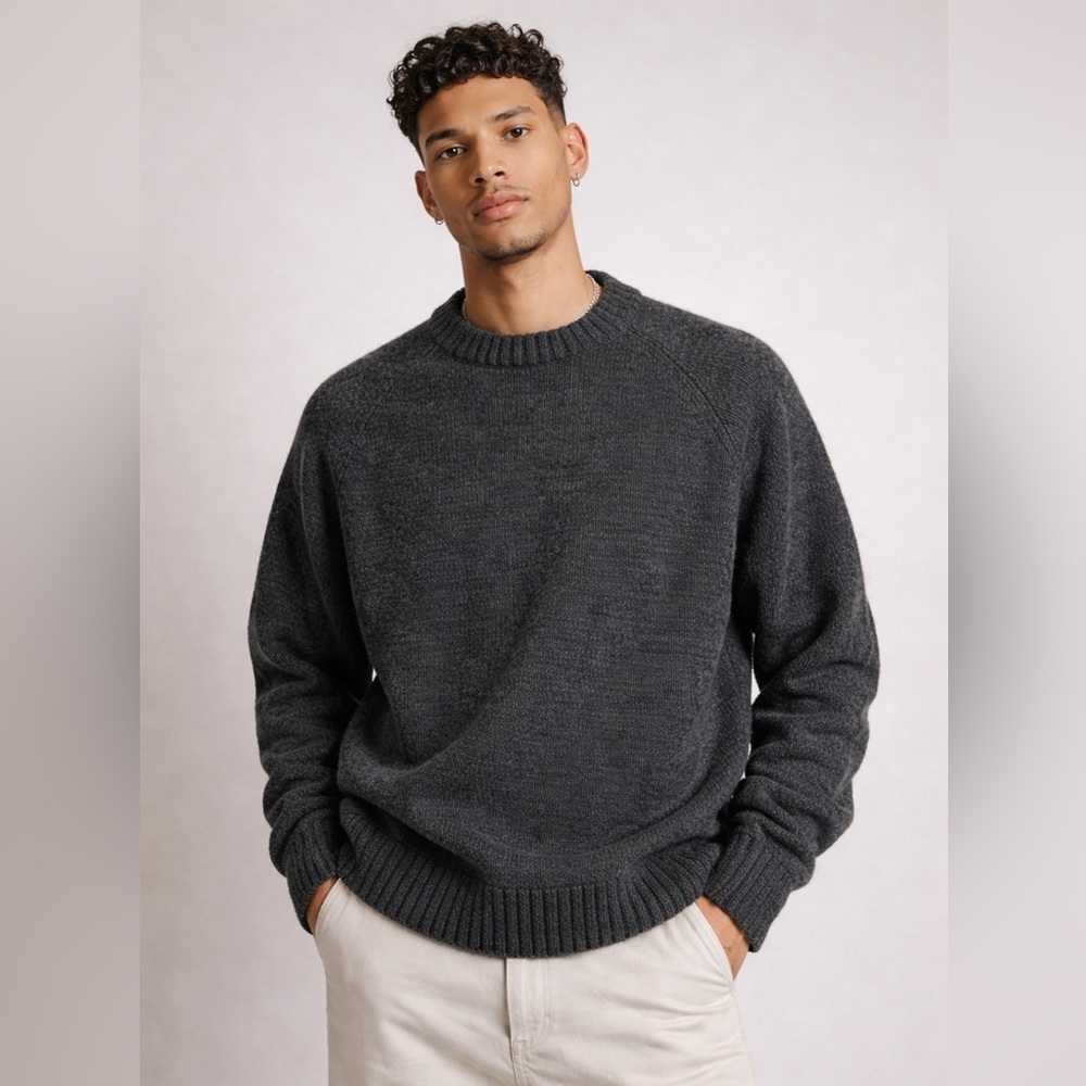 Alan Paine Vintage Shetland Wool Crewneck Sweater Gray Size 42 Made England